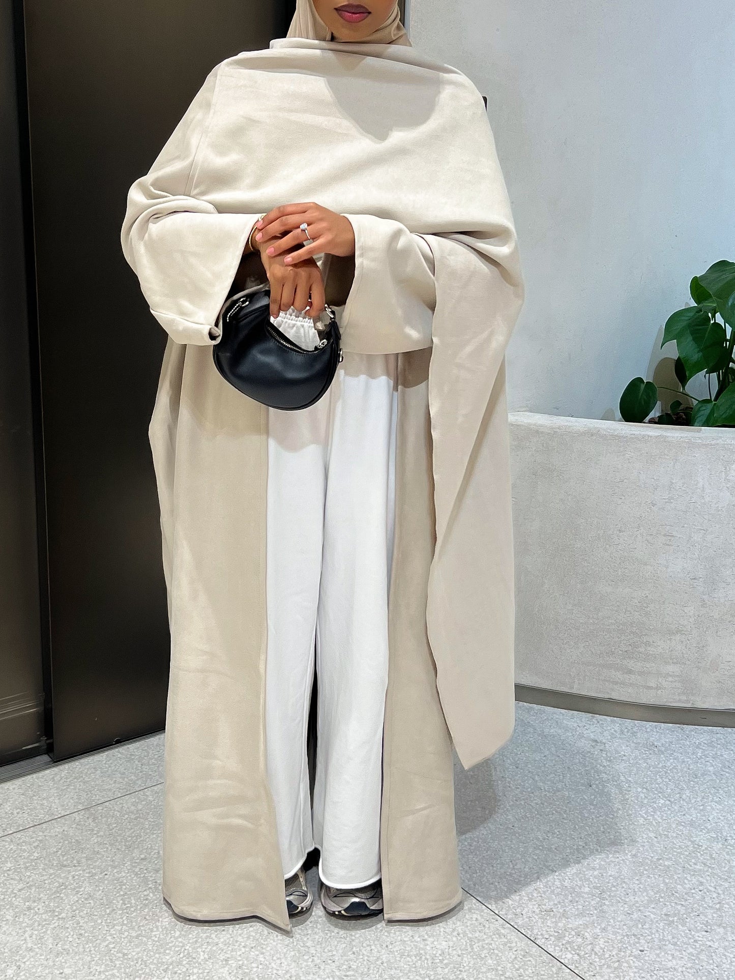 Candle Cream Suede Shawl Abaya