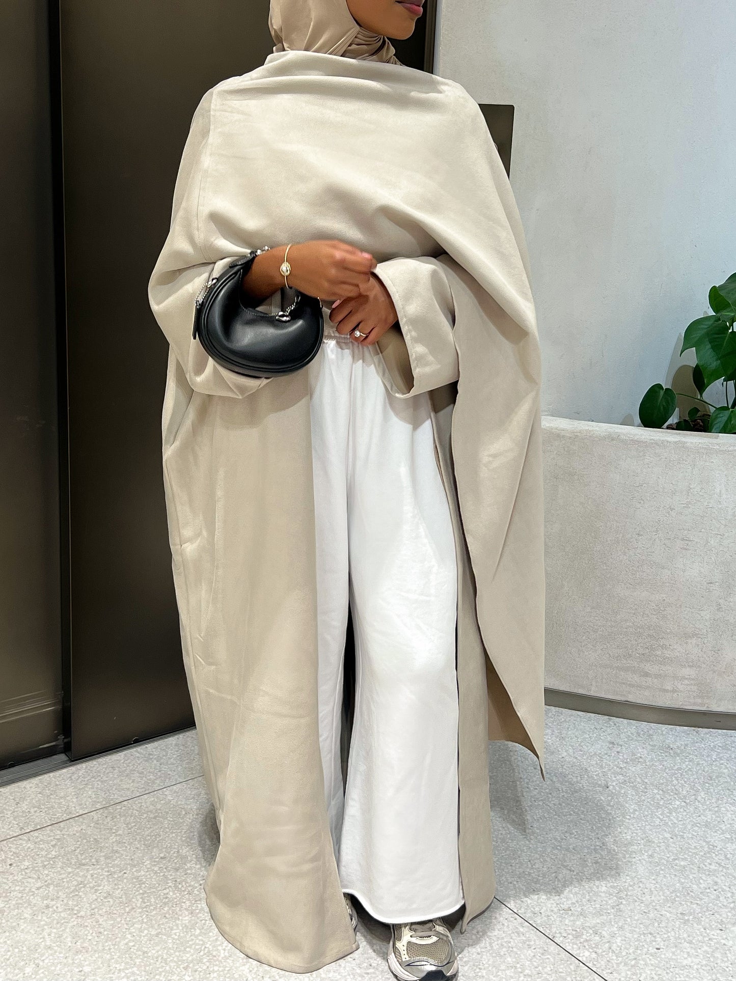 Candle Cream Suede Shawl Abaya