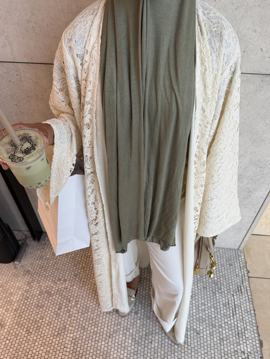 Lace Abaya - Soft Ivory