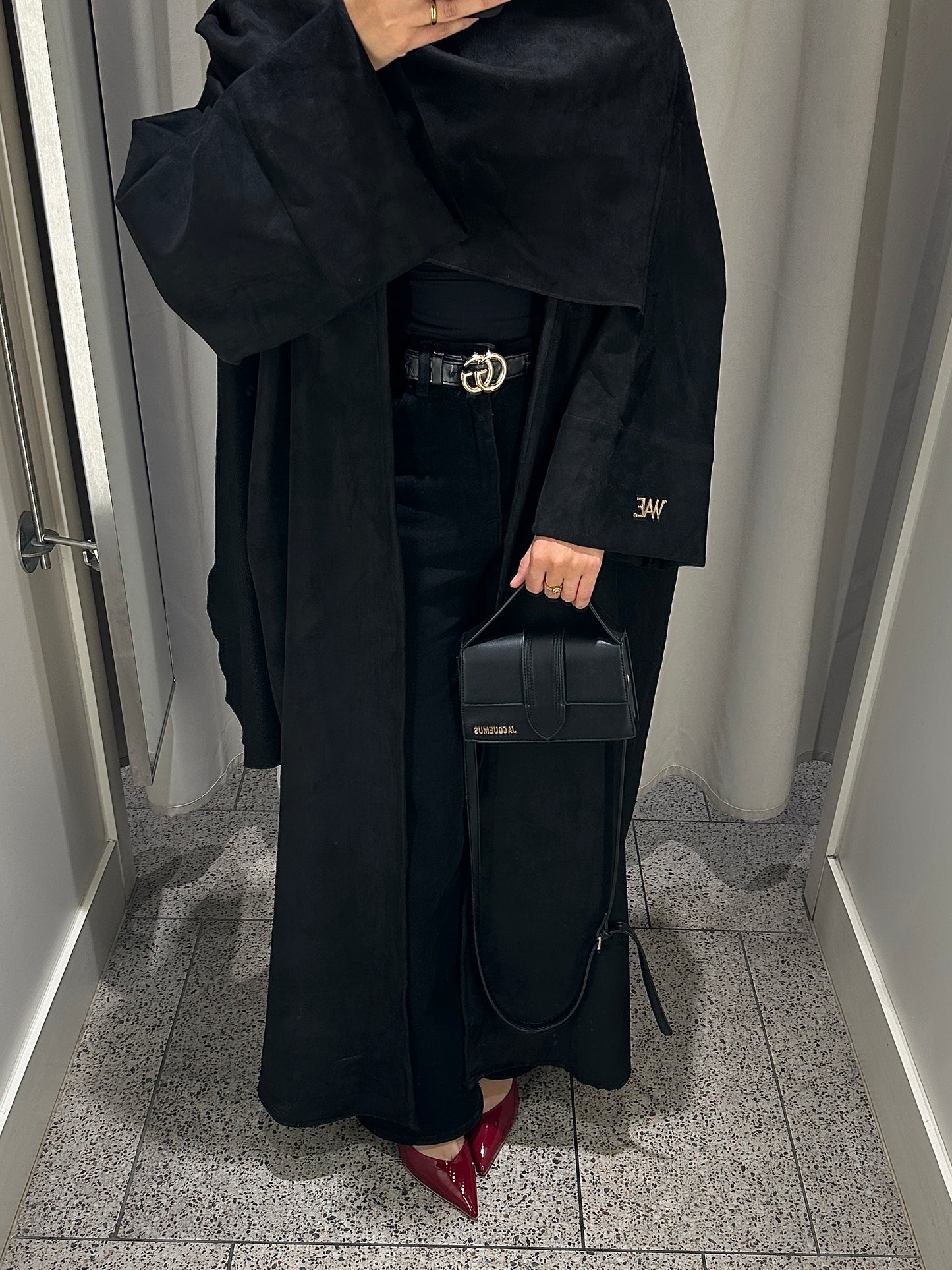 Black Suede Shawl Abaya