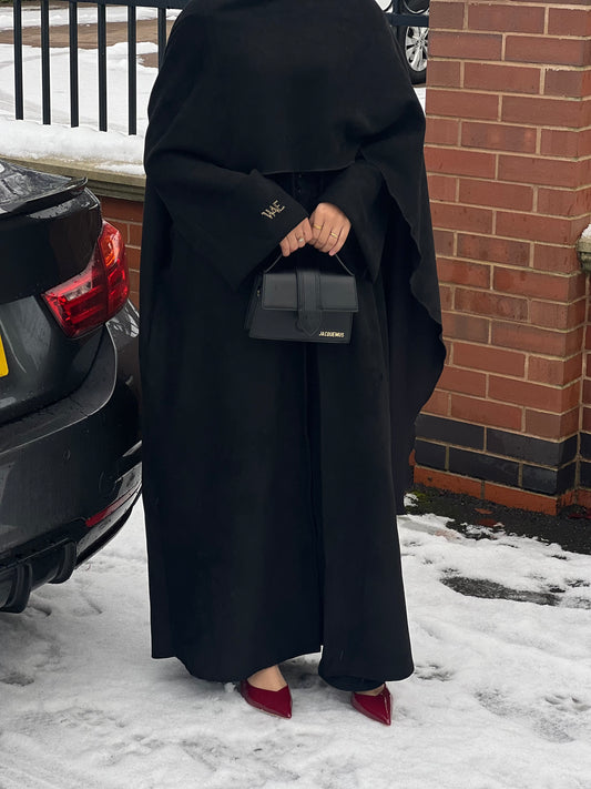 Black Suede Shawl Abaya