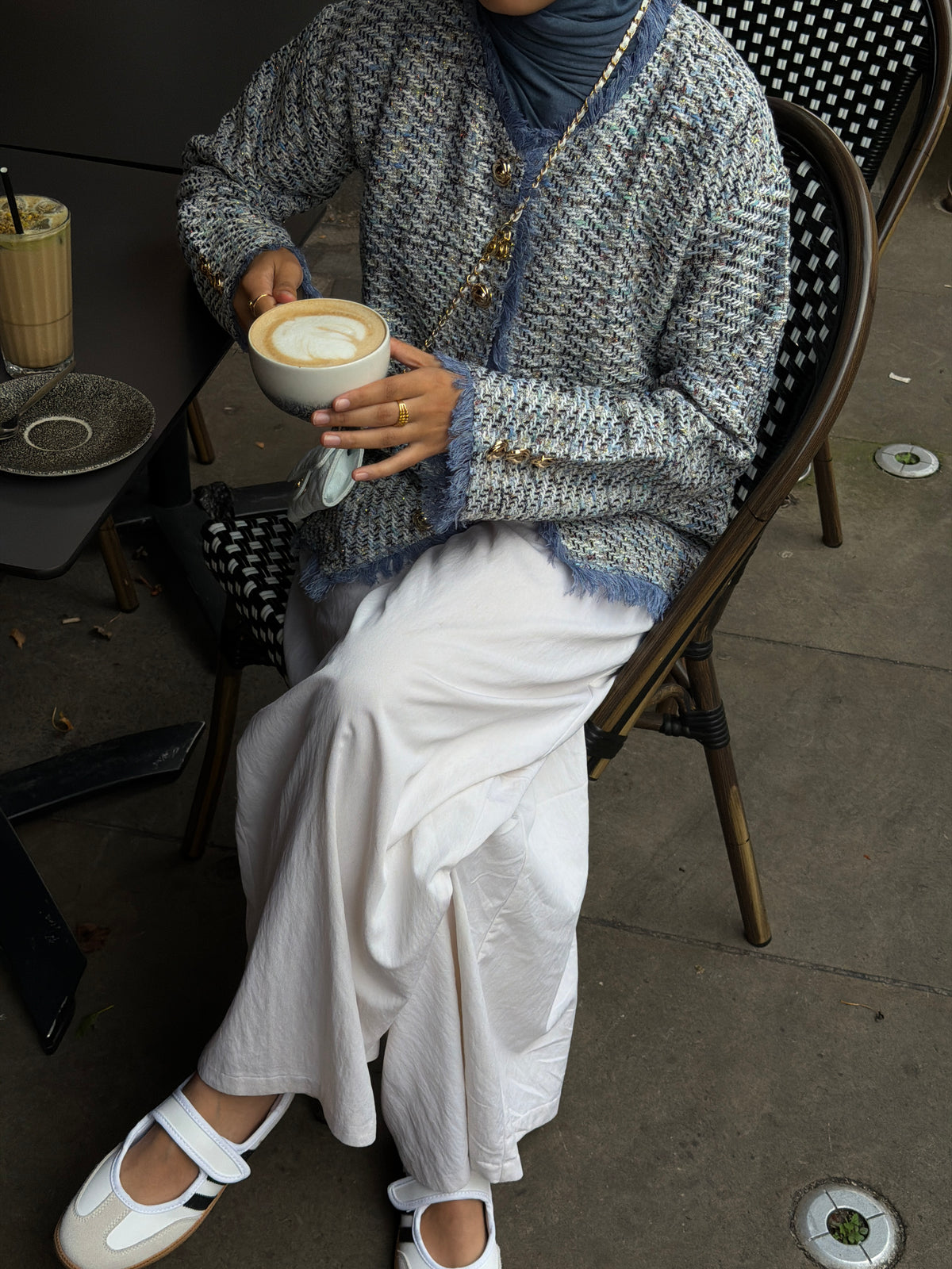 Tweed Fringe Trim Jacket Blue