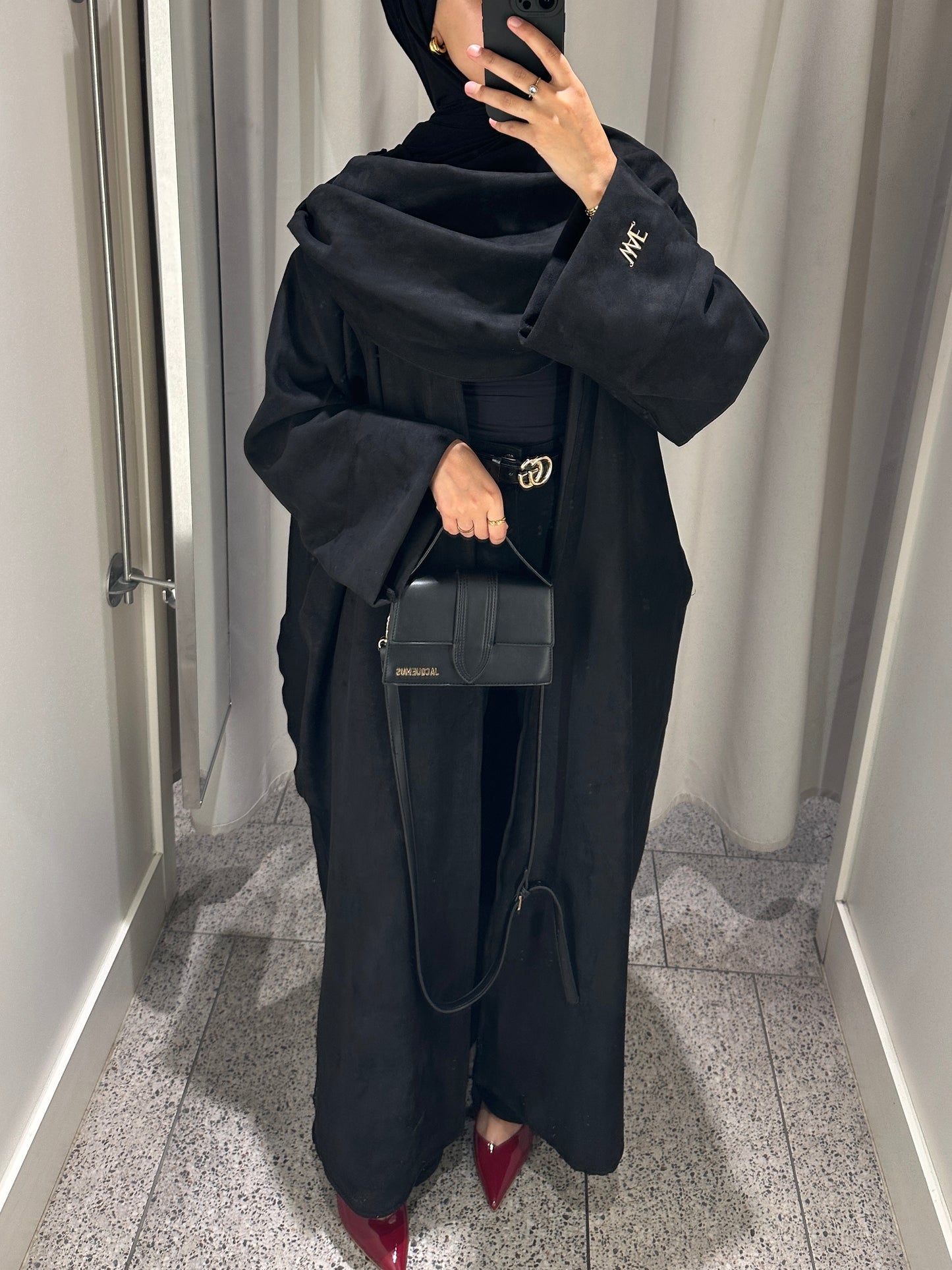 Black Suede Shawl Abaya