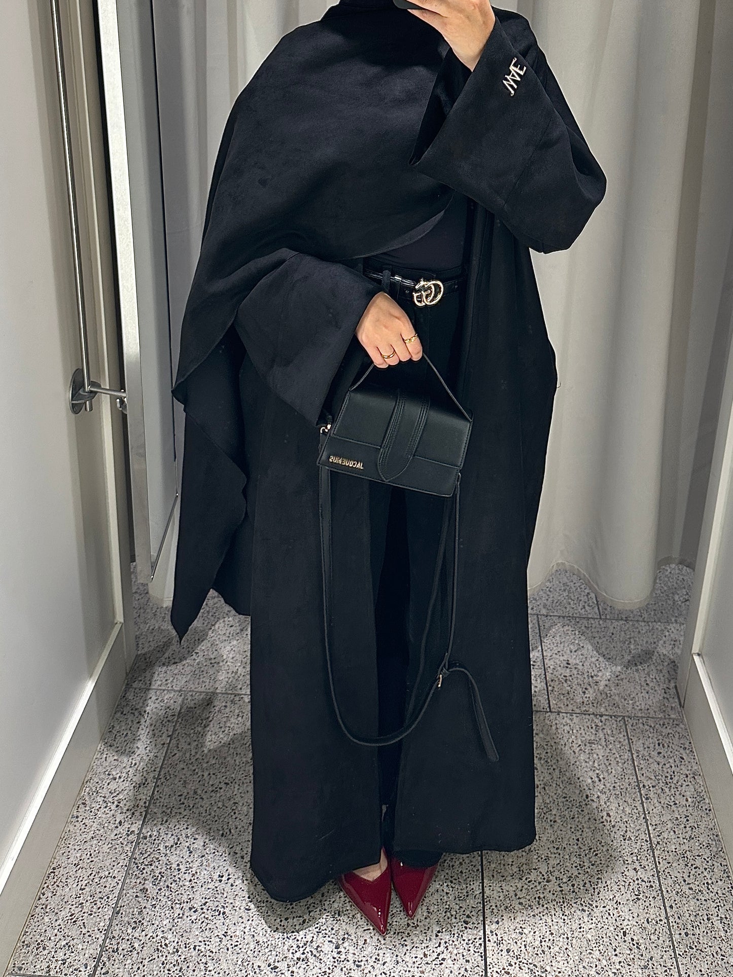 Black Suede Shawl Abaya