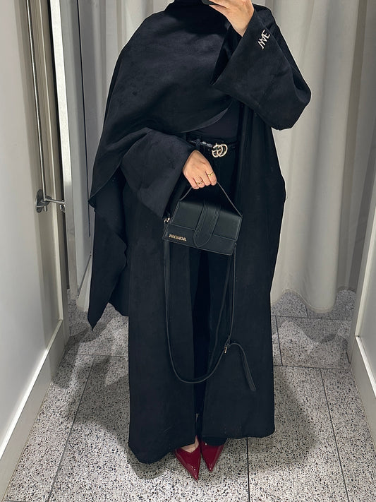 Black Suede Shawl Abaya