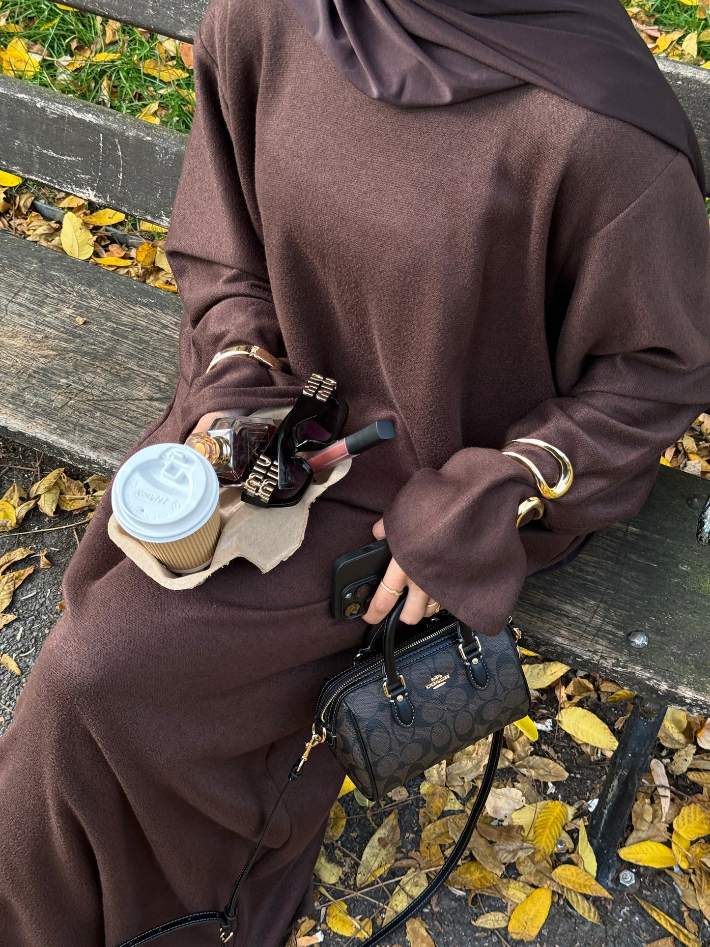 Brown Wool Blend Jersey Closed Abaya