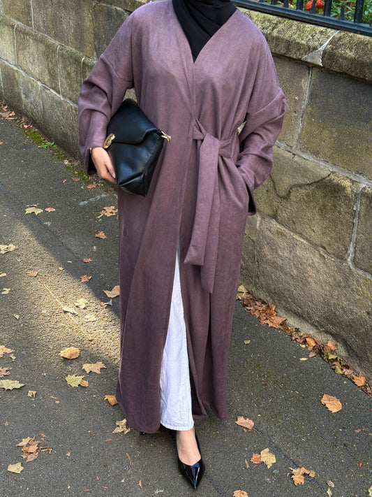 Belted Suede Abaya Truffle Brown