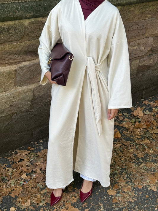 Belted Suede Abaya Candle Crème