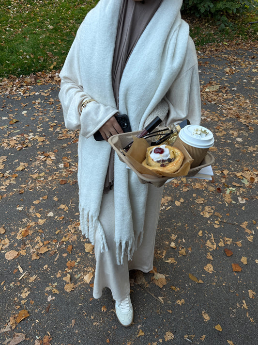 Cream Wool Blend Jersey Closed Abaya