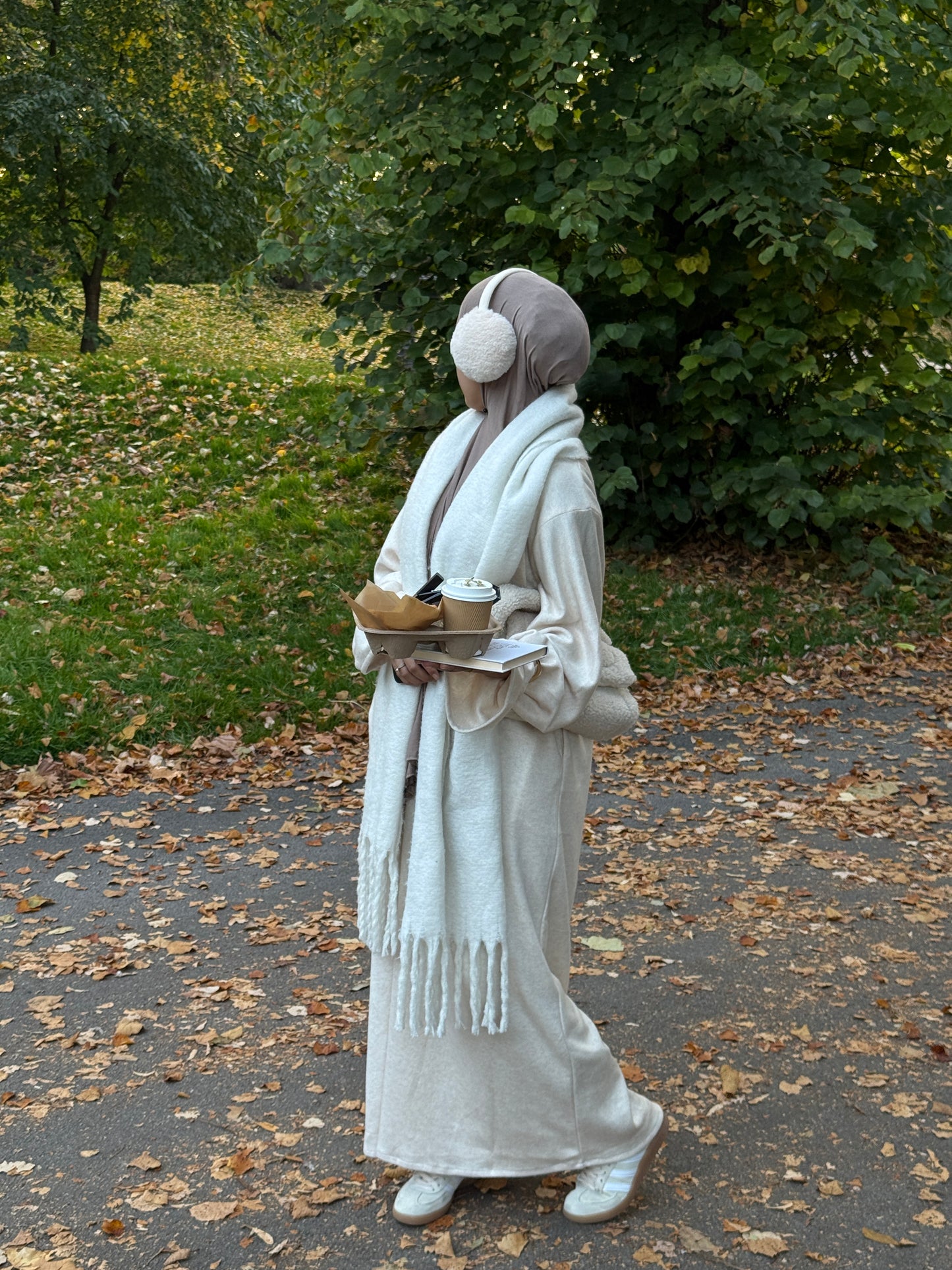 Cream Wool Blend Jersey Closed Abaya