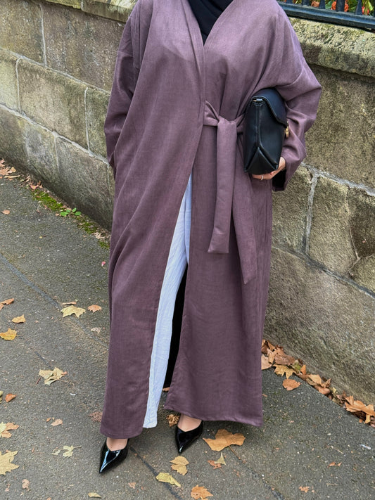 Belted Suede Abaya Truffle Brown