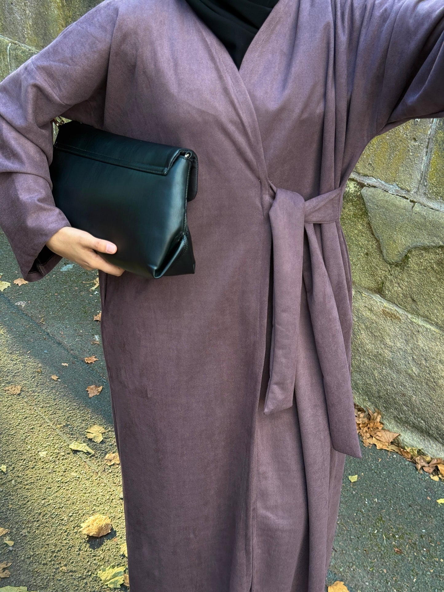 Belted Suede Abaya Truffle Brown