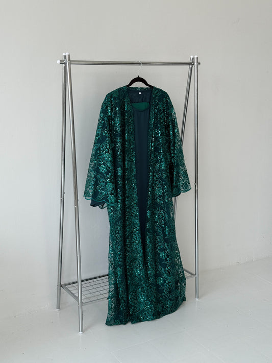 Sequin net dark green