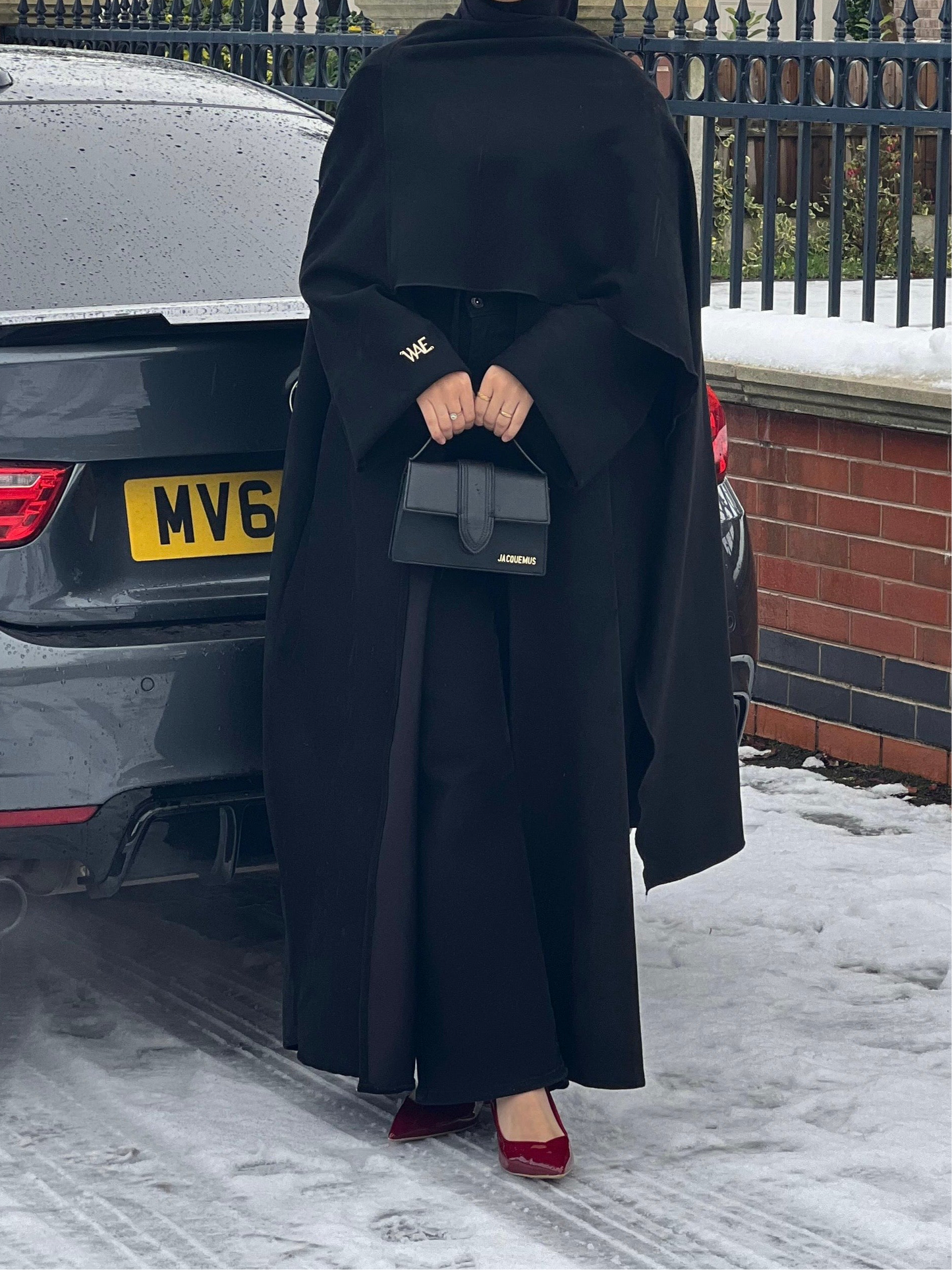 Black Suede Shawl Abaya