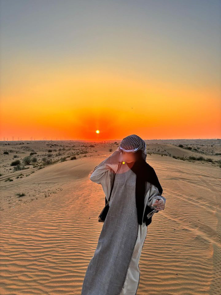 Taupe/ Beige Two Tone Frayed Closed Abaya