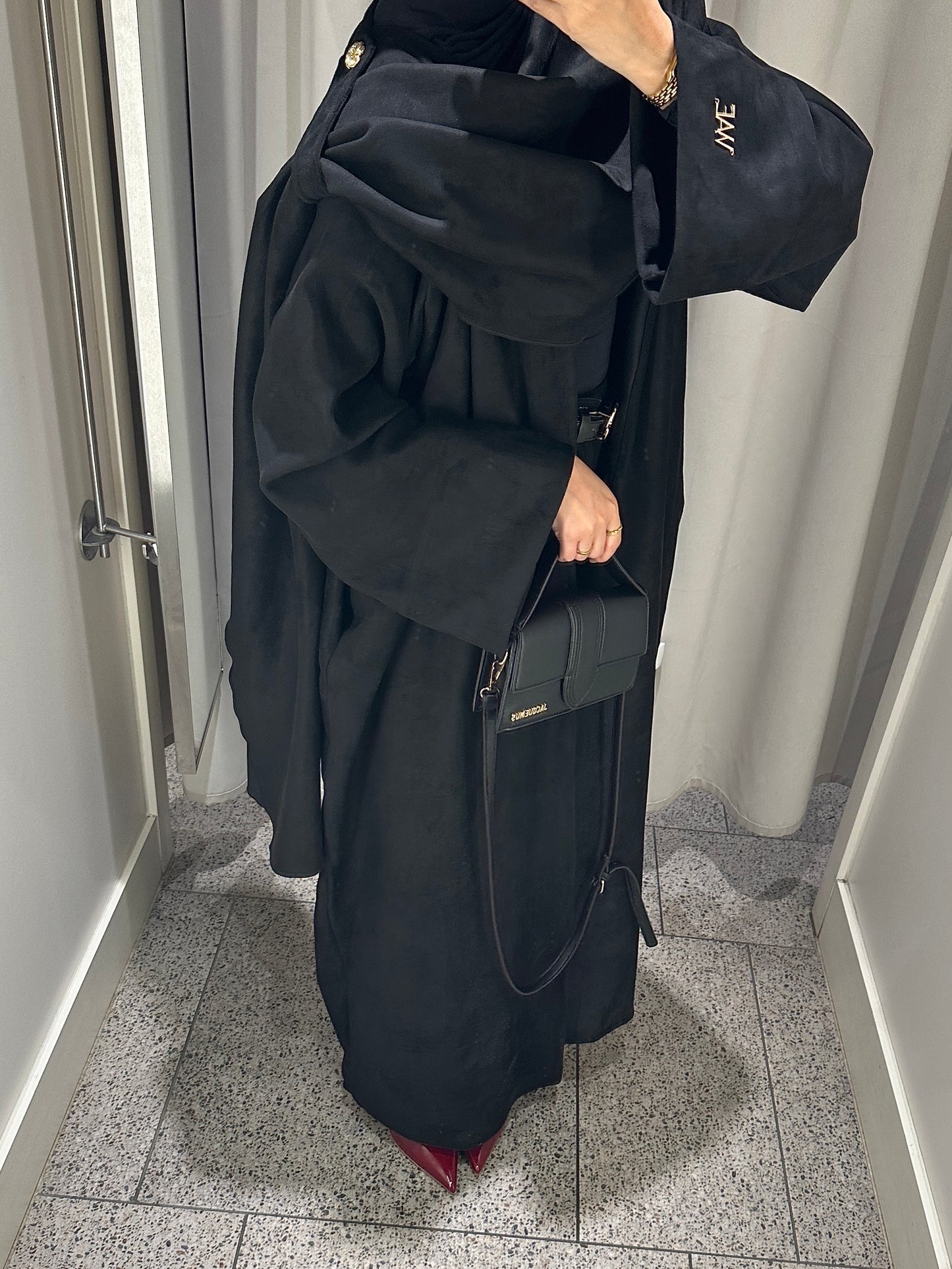 Black Suede Shawl Abaya