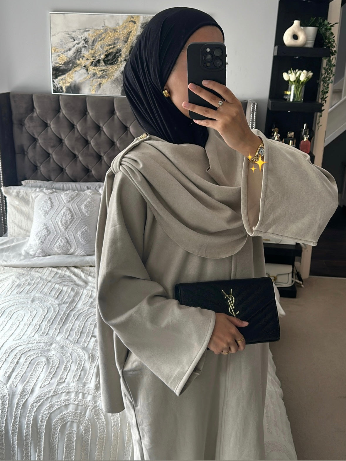 Candle Cream Suede Shawl Abaya