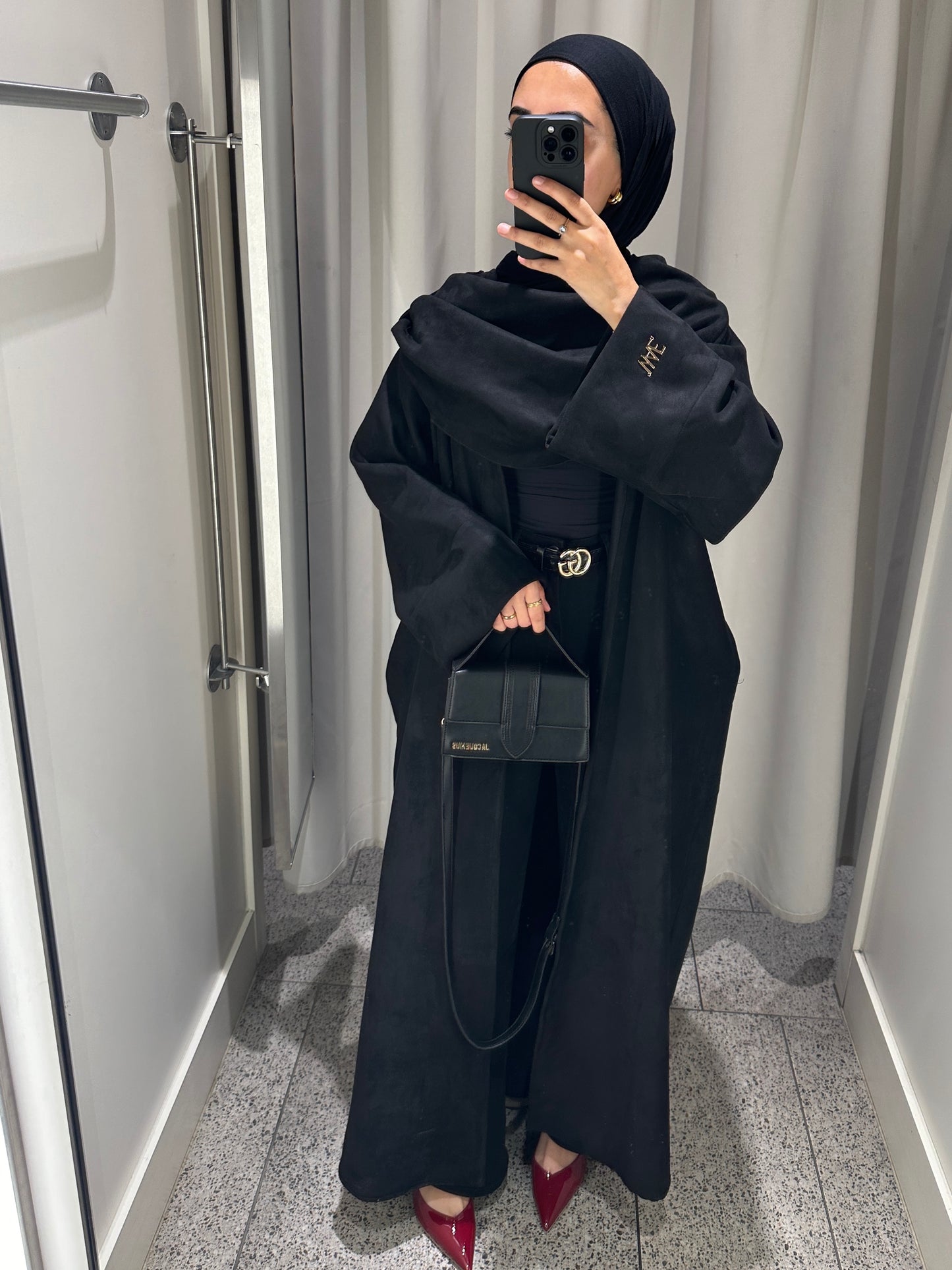 Black Suede Shawl Abaya