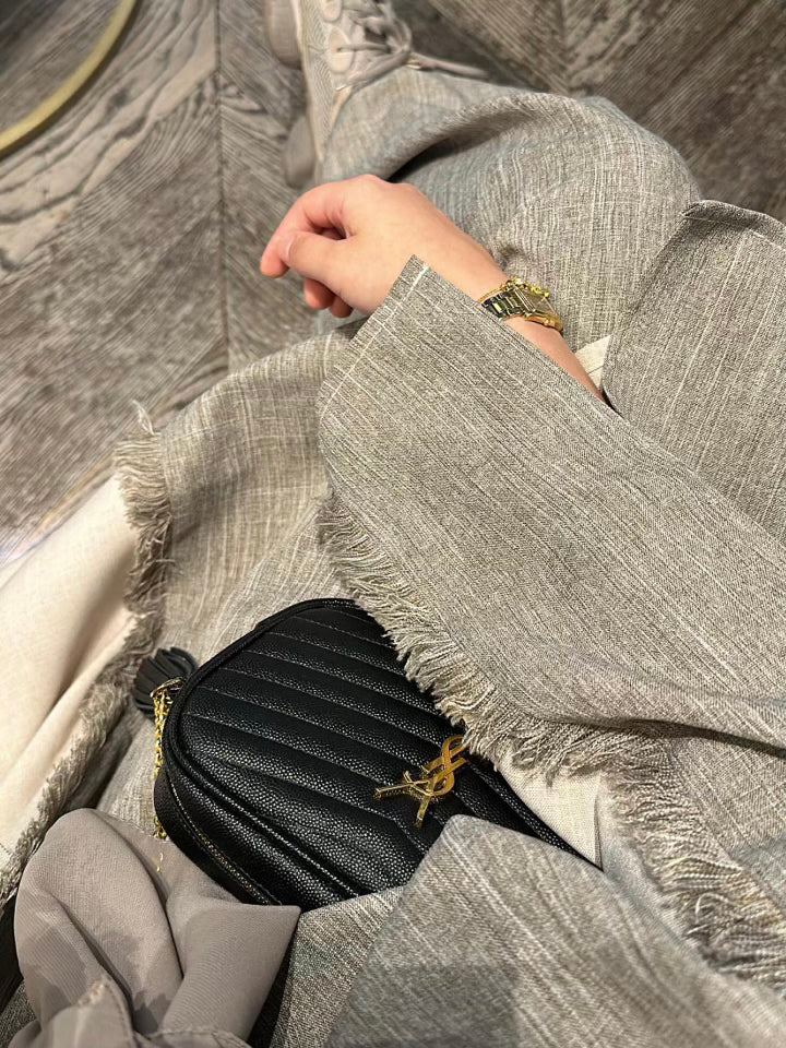 Taupe/ Beige Two Tone Frayed Closed Abaya