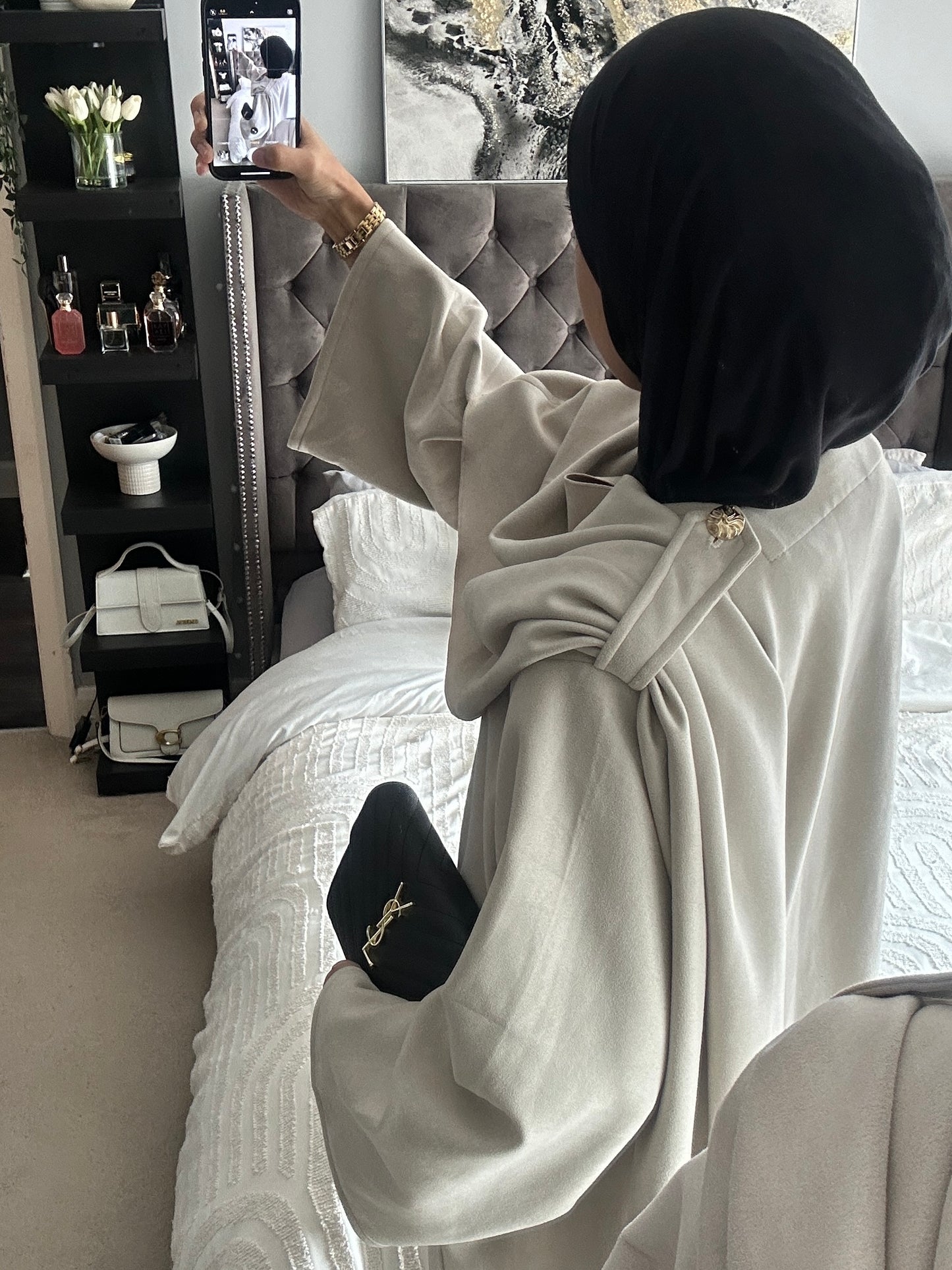 Candle Cream Suede Shawl Abaya