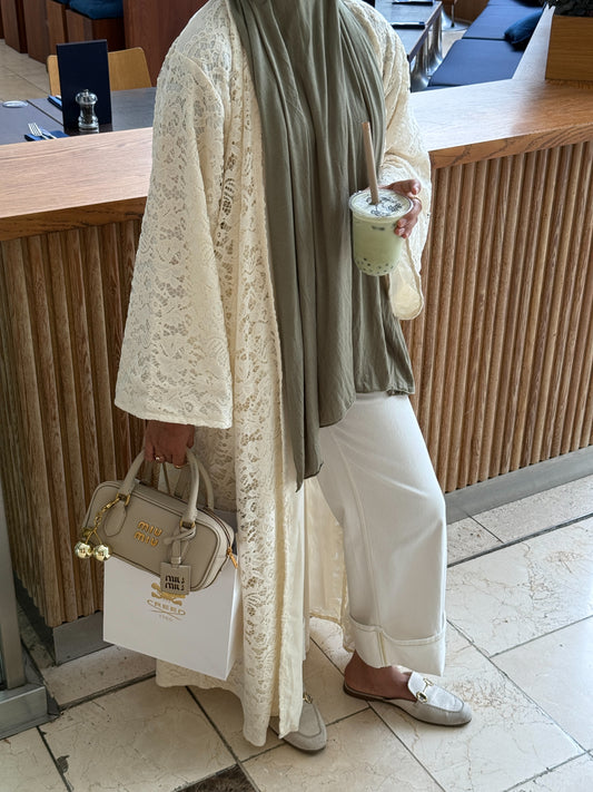 Lace Abaya - Soft Ivory