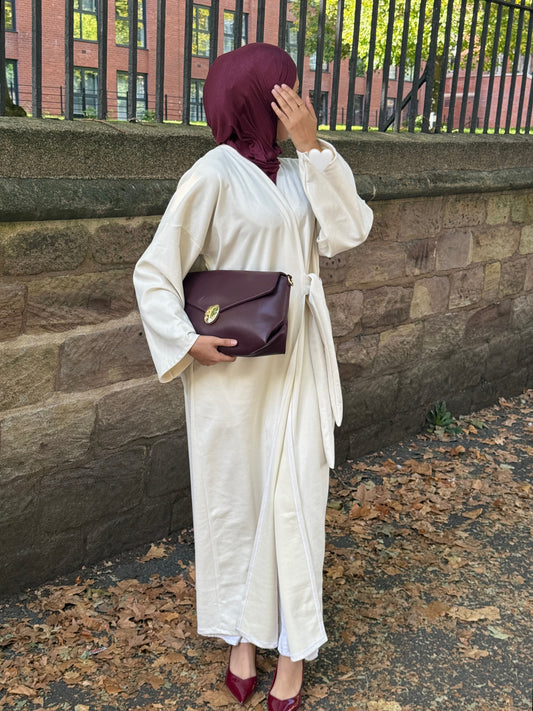 Belted Suede Abaya Candle Crème