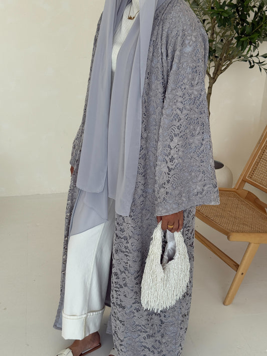 Lace Abaya - Cloud Grey
