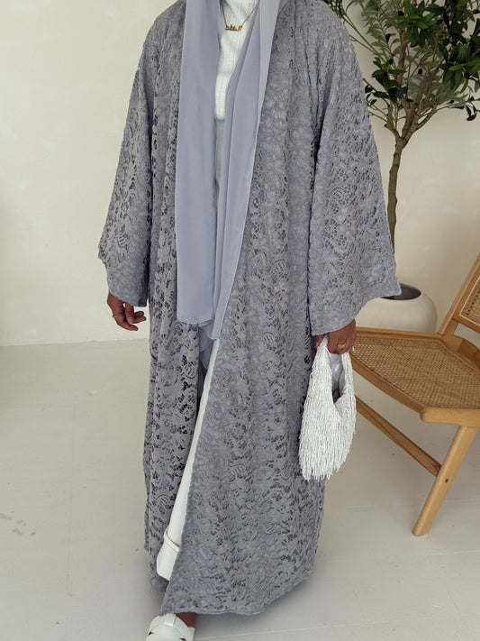 Lace Abaya - Cloud Grey