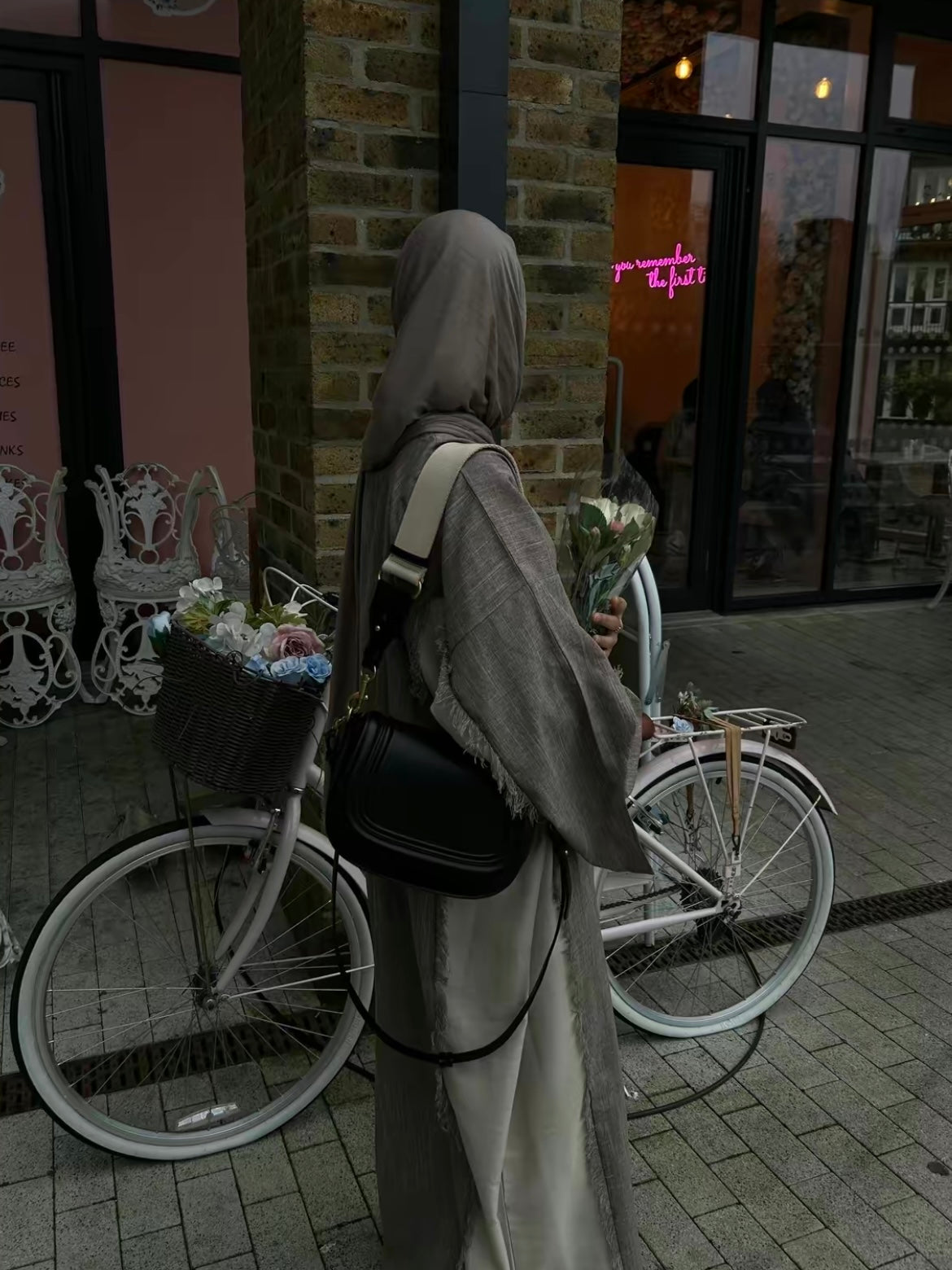 Taupe/ Beige Two Tone Frayed Closed Abaya