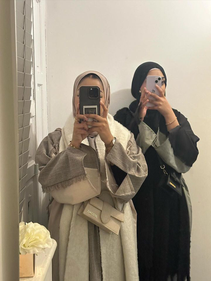 Black/ Grey Two Toned Frayed Closed Abaya