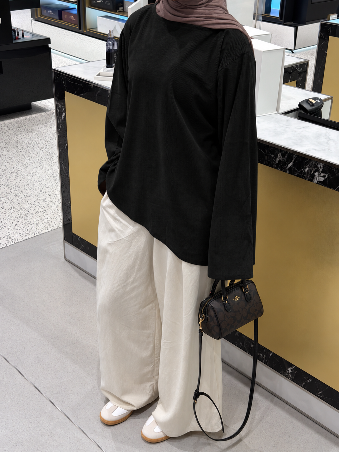Corduroy Ribbed Asymmetric Top Black