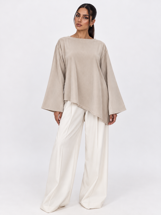 Corduroy Ribbed Asymmetric Top Nude
