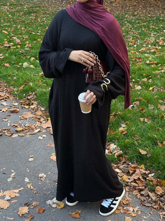 Black Wool Blend Jersey Closed Abaya