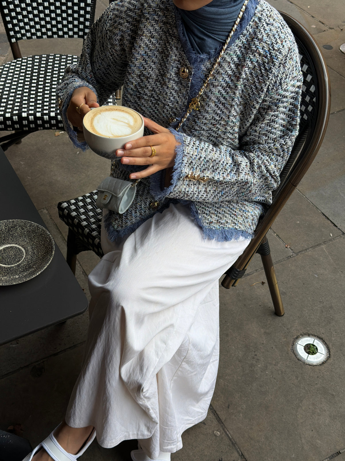 Tweed Fringe Trim Jacket Blue