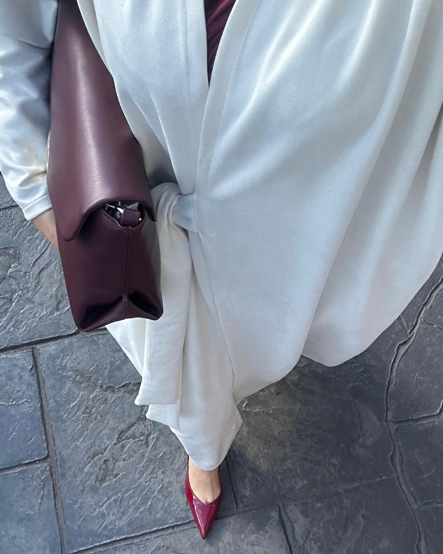 Belted Suede Abaya Candle Crème