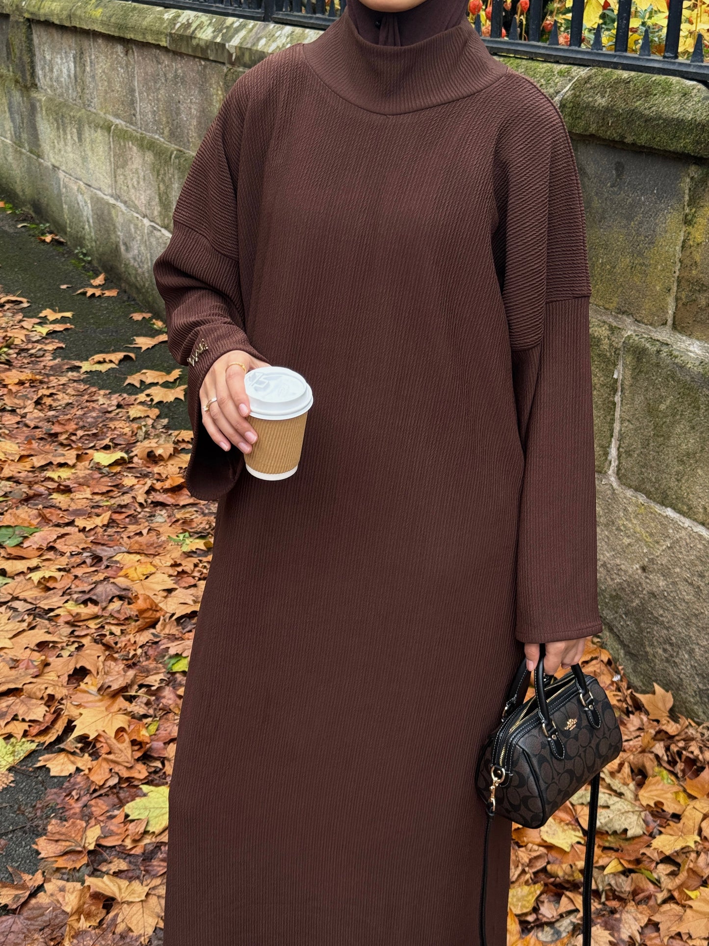 Ribbed Polo Neck Abaya