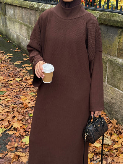 Ribbed Polo Neck Abaya