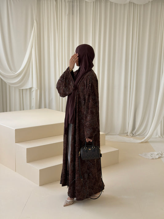 French Lace Stone Chocolate Brown