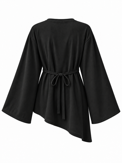 Corduroy Ribbed Asymmetric Top Black