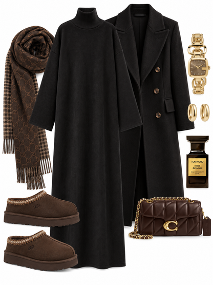 Ribbed Polo Neck Abaya