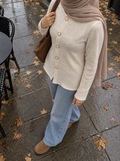 Pearl Button Cream Cardigan