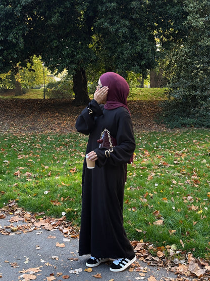 Black Wool Blend Jersey Closed Abaya