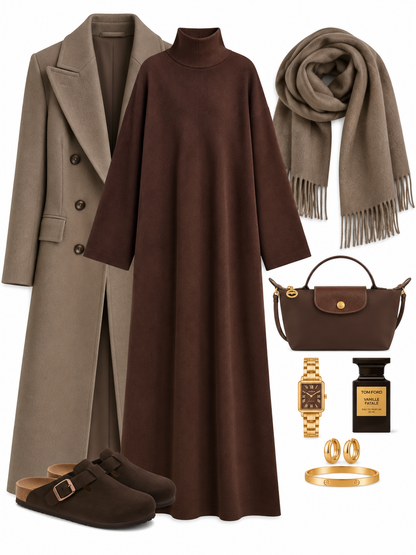 Ribbed Polo Neck Abaya