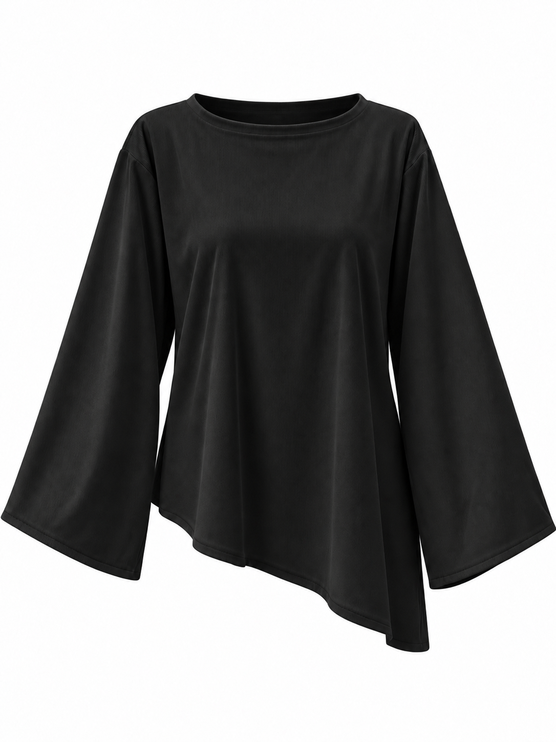 Corduroy Ribbed Asymmetric Top Black