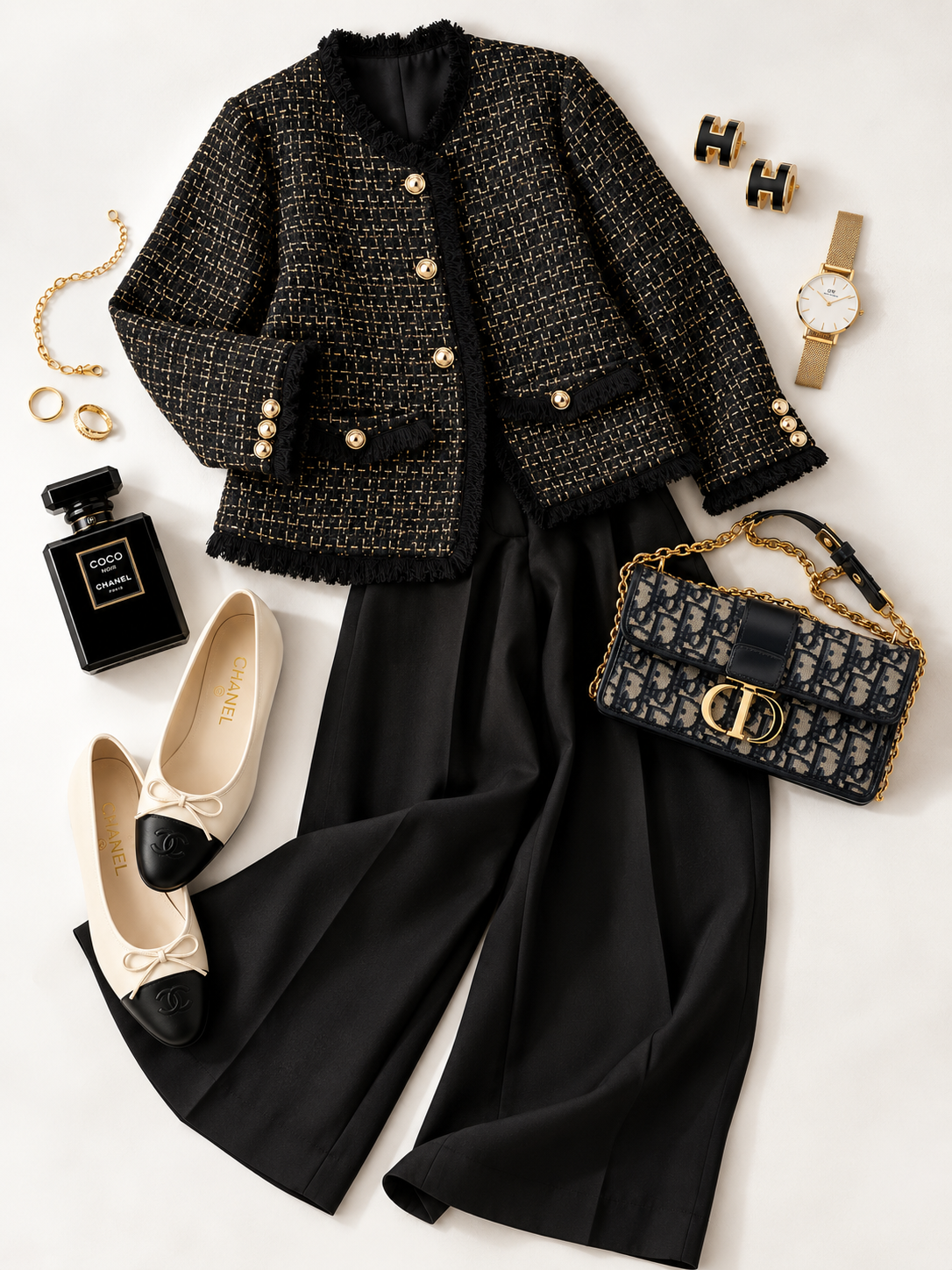 Tweed Fringe Trim Jacket Black