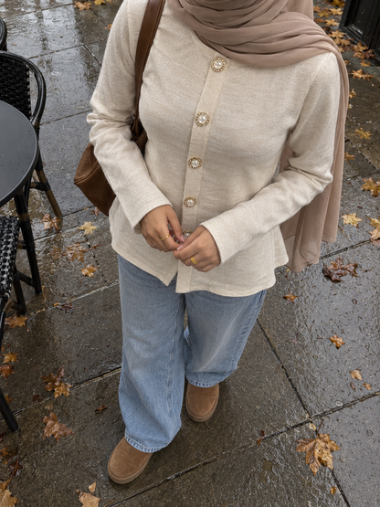 Pearl Button Cream Cardigan