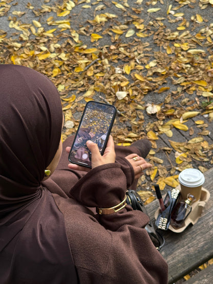 Brown Wool Blend Jersey Closed Abaya