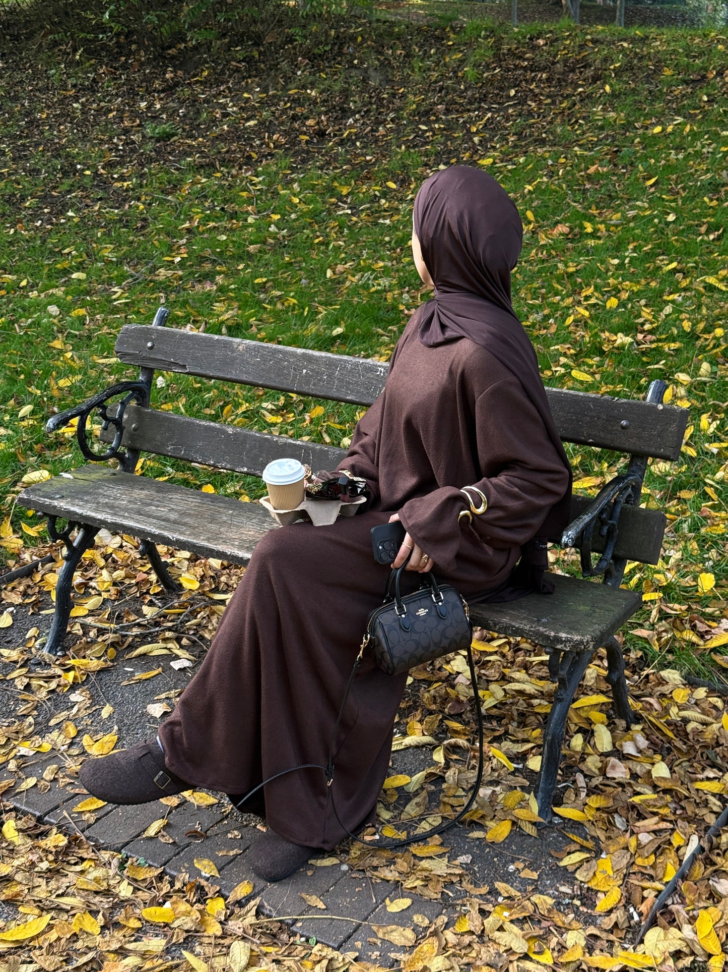 Brown Wool Blend Jersey Closed Abaya