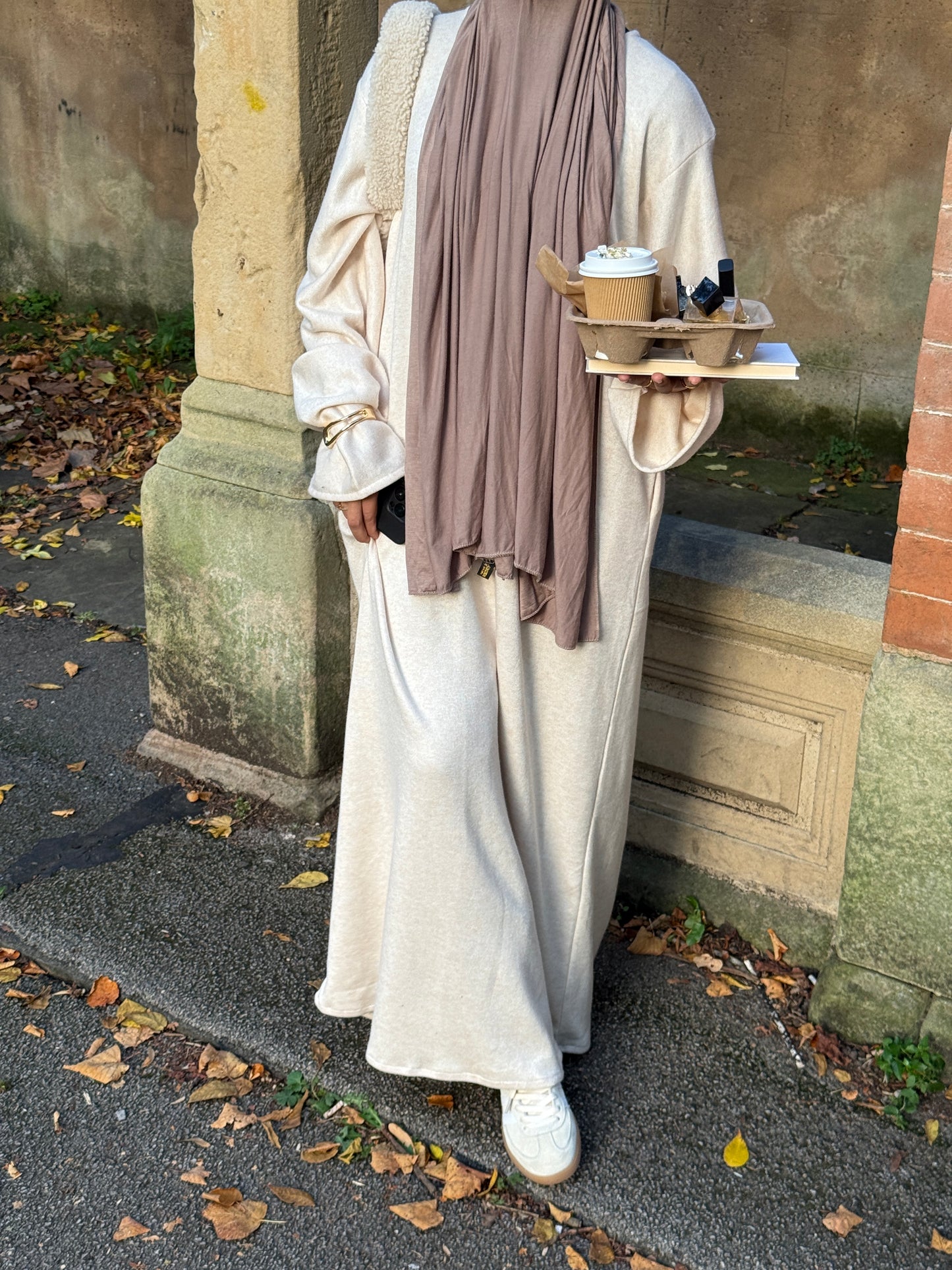 Cream Wool Blend Jersey Closed Abaya