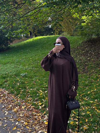 Brown Wool Blend Jersey Closed Abaya